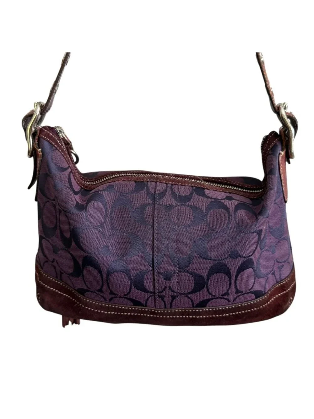Vintage Y2K Coach 9363 Signature East West Shoulder Bag Tassel Purple Monogram‎